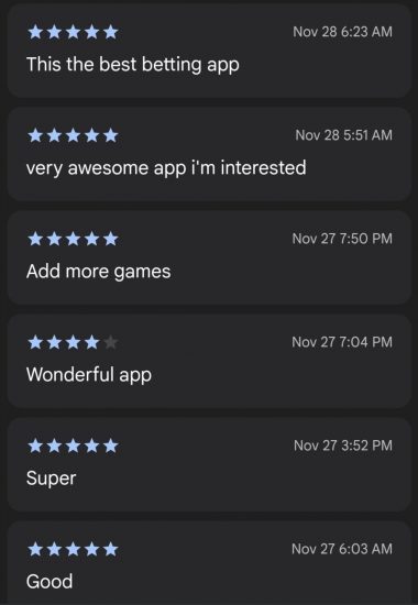 Reviews of the Wise Prediction app on Google Play, mostly five stars, with comments such as 'This the best betting app' and 'Wonderful app'